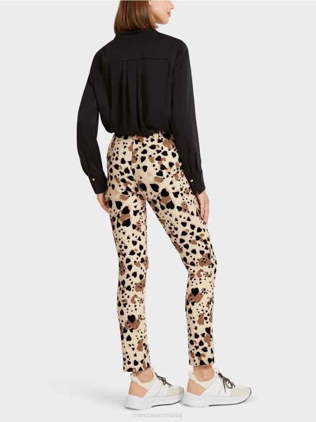 pantaloni cu un design de leopard în formă de inimă Marc Cain cremă îmbrăcăminte 4826HH721