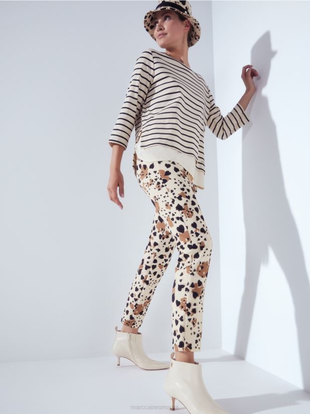 pantaloni cu un design de leopard în formă de inimă Marc Cain cremă îmbrăcăminte 4826HH721