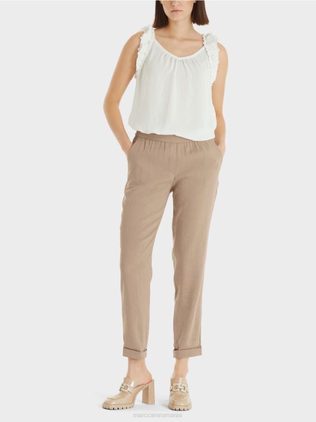 pantaloni de in cu talie jogger Marc Cain nisip adânc îmbrăcăminte 4826HH642