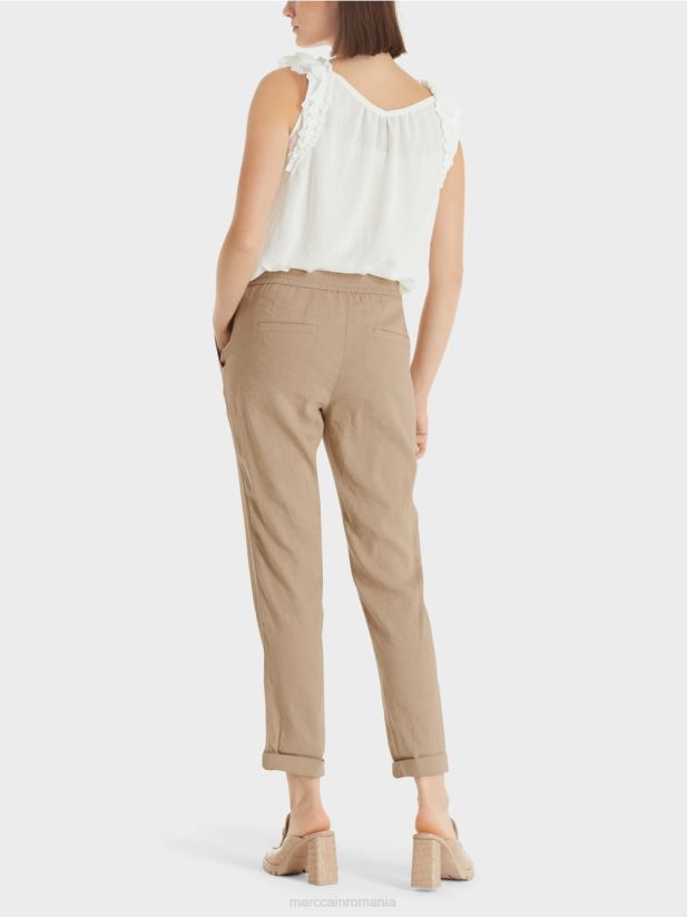 pantaloni de in cu talie jogger Marc Cain nisip adânc îmbrăcăminte 4826HH642