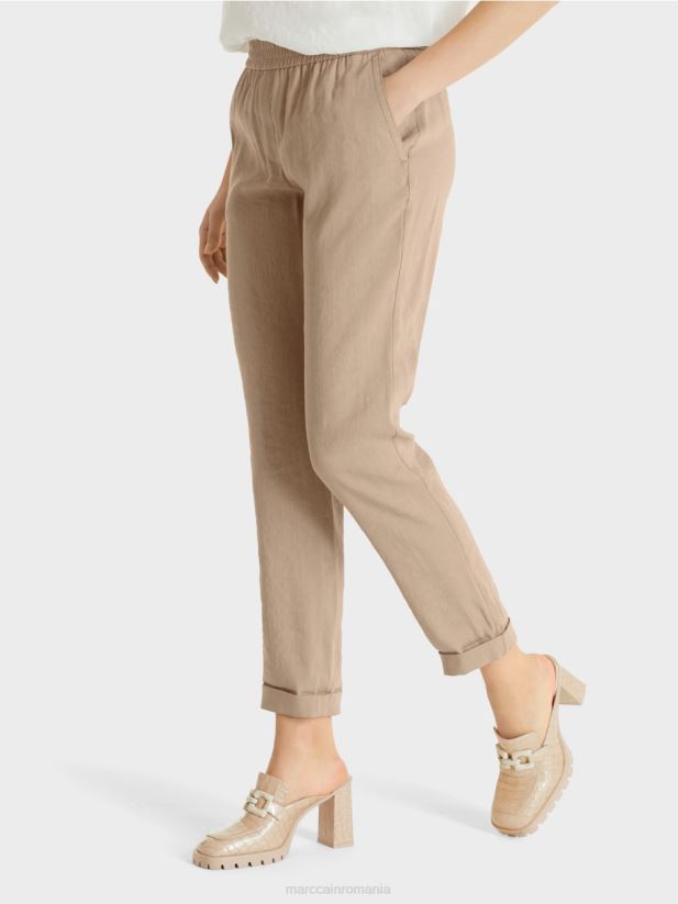 pantaloni de in cu talie jogger Marc Cain nisip adânc îmbrăcăminte 4826HH642