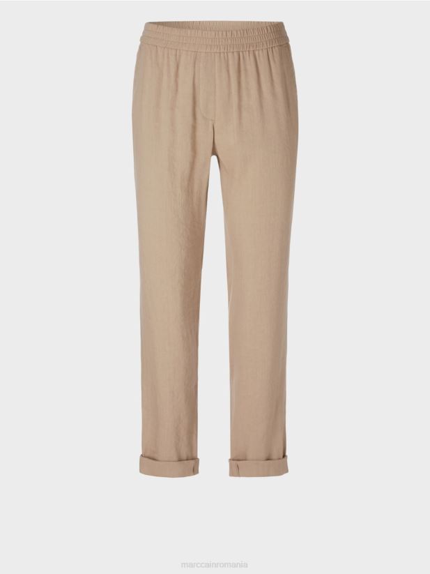 pantaloni de in cu talie jogger Marc Cain nisip adânc îmbrăcăminte 4826HH642