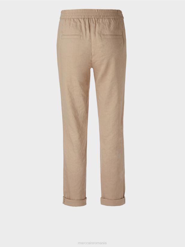pantaloni de in cu talie jogger Marc Cain nisip adânc îmbrăcăminte 4826HH642