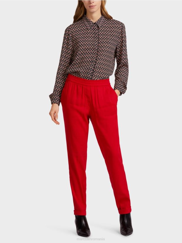 pantaloni de in cu talie jogger Marc Cain rosu intens îmbrăcăminte 4826HH613
