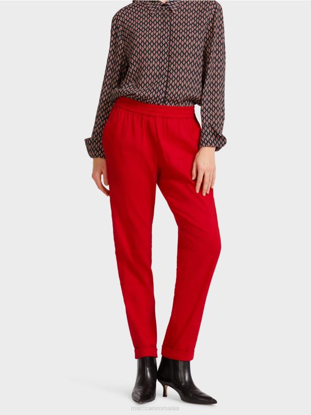 pantaloni de in cu talie jogger Marc Cain rosu intens îmbrăcăminte 4826HH613