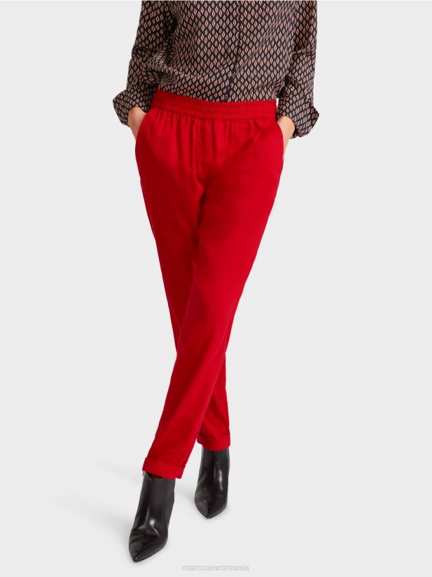 pantaloni de in cu talie jogger Marc Cain rosu intens îmbrăcăminte 4826HH613