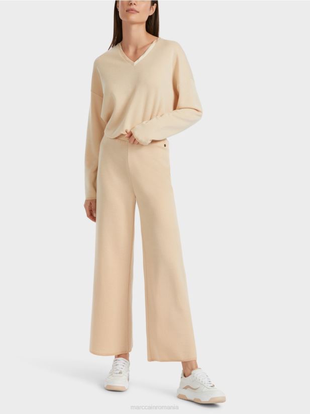 pantaloni de lana tricotati in germania Marc Cain crema inchisa îmbrăcăminte 4826HH547