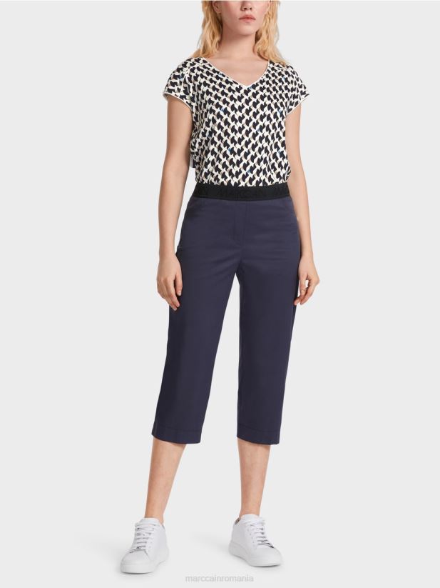 pantaloni de vara cu banda elastica in talie Marc Cain albastru miezul nopții îmbrăcăminte 4826HH596