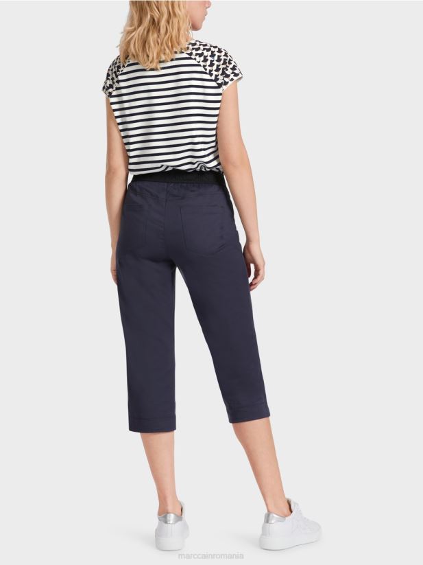 pantaloni de vara cu banda elastica in talie Marc Cain albastru miezul nopții îmbrăcăminte 4826HH596