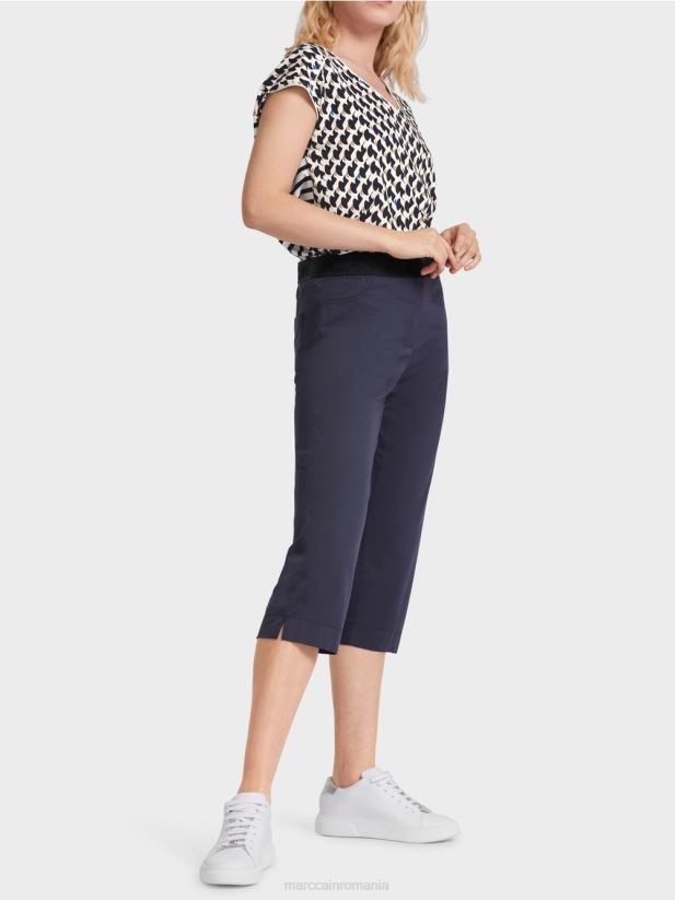 pantaloni de vara cu banda elastica in talie Marc Cain albastru miezul nopții îmbrăcăminte 4826HH596
