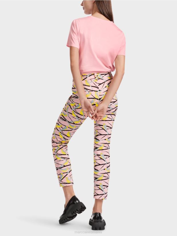 pantaloni design pasăre Sydney Marc Cain roz pudra moale îmbrăcăminte 4826HH586