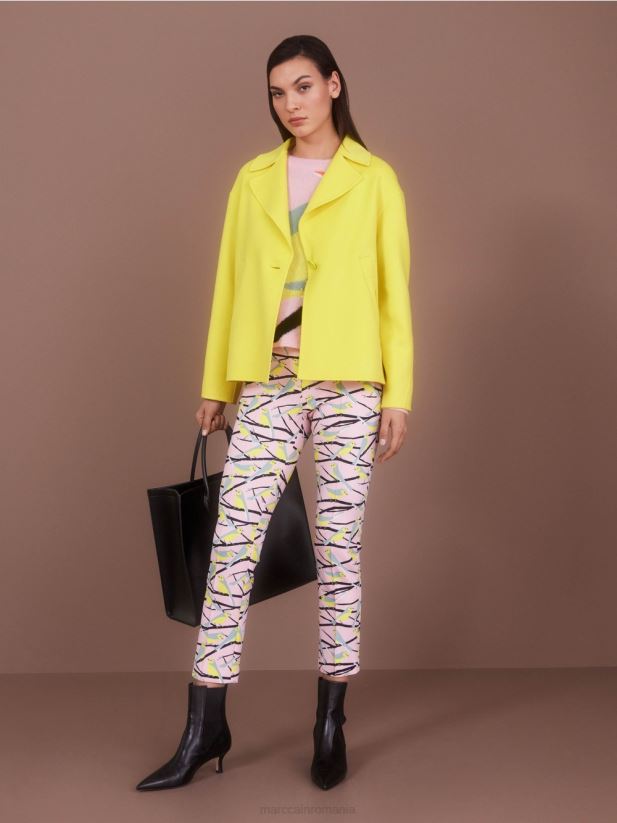 pantaloni design pasăre Sydney Marc Cain roz pudra moale îmbrăcăminte 4826HH586