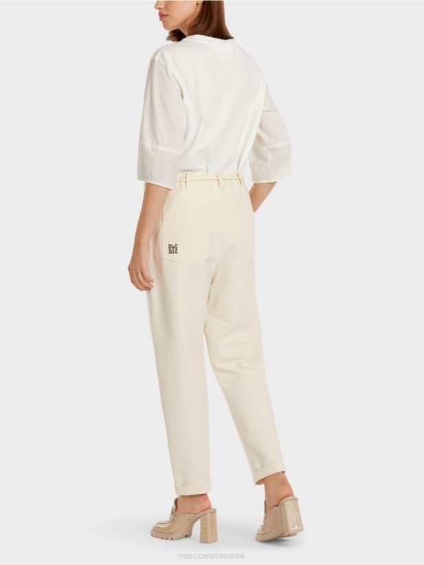 pantaloni din bumbac elastic Marc Cain ecru deschis îmbrăcăminte 4826HH705