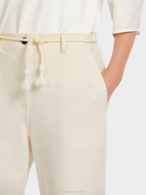 pantaloni din bumbac elastic Marc Cain ecru deschis îmbrăcăminte 4826HH705