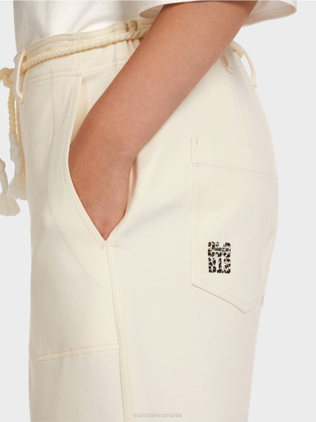 pantaloni din bumbac elastic Marc Cain ecru deschis îmbrăcăminte 4826HH705