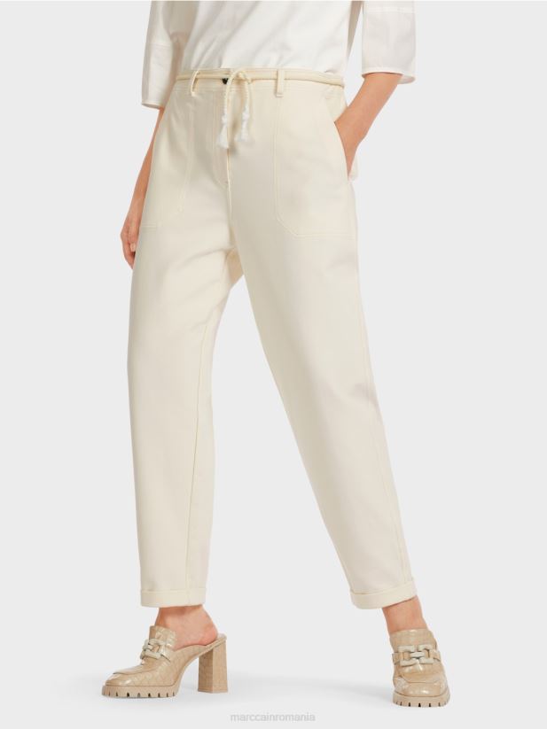 pantaloni din bumbac elastic Marc Cain ecru deschis îmbrăcăminte 4826HH705