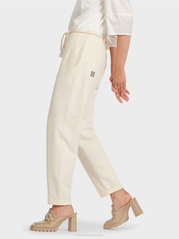 pantaloni din bumbac elastic Marc Cain ecru deschis îmbrăcăminte 4826HH705