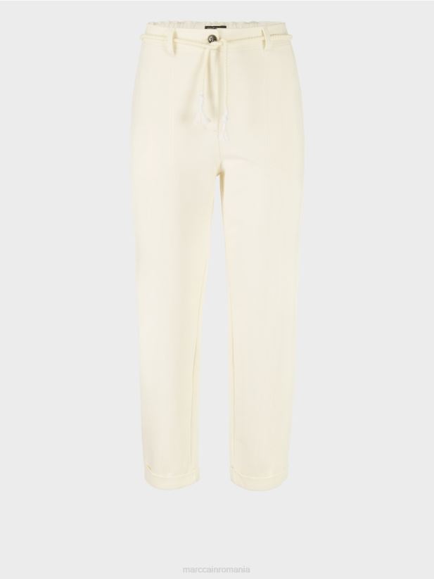 pantaloni din bumbac elastic Marc Cain ecru deschis îmbrăcăminte 4826HH705