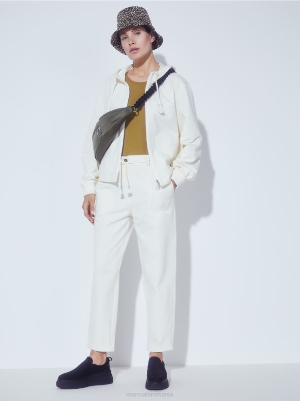 pantaloni din bumbac elastic Marc Cain ecru deschis îmbrăcăminte 4826HH705