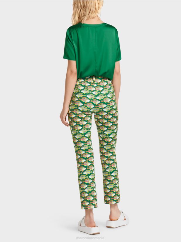 pantaloni din jerse cu imprimeu animal frederica Marc Cain verde muşchi închis îmbrăcăminte 4826HH668
