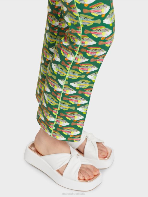 pantaloni din jerse cu imprimeu animal frederica Marc Cain verde muşchi închis îmbrăcăminte 4826HH668