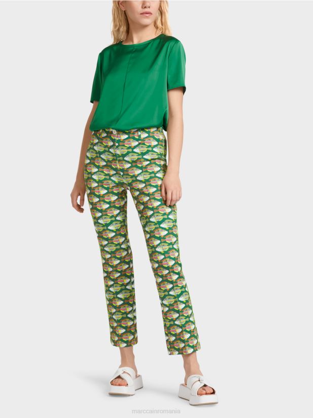 pantaloni din jerse cu imprimeu animal frederica Marc Cain verde muşchi închis îmbrăcăminte 4826HH668