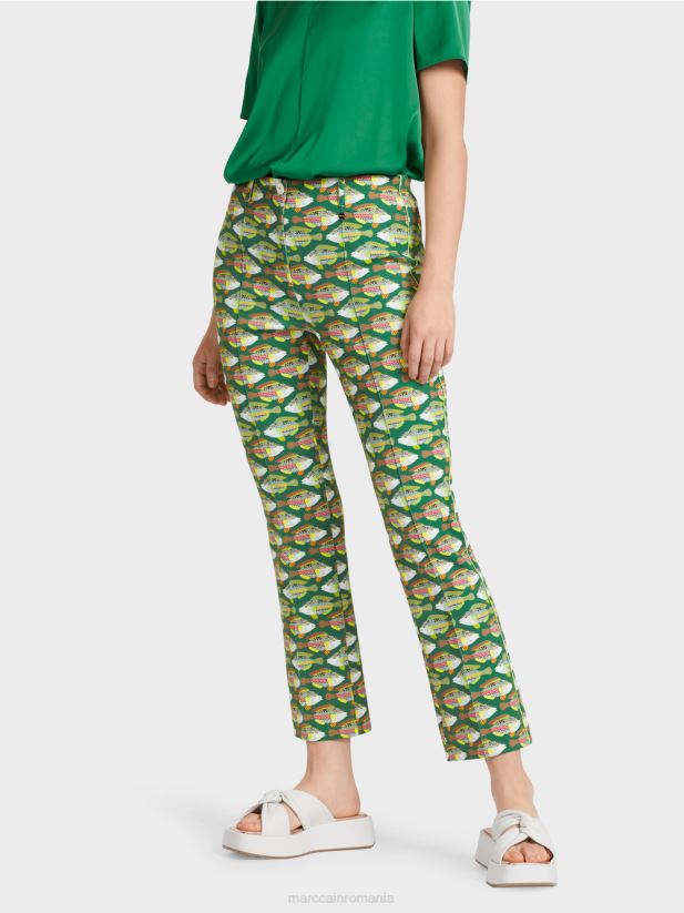 pantaloni din jerse cu imprimeu animal frederica Marc Cain verde muşchi închis îmbrăcăminte 4826HH668