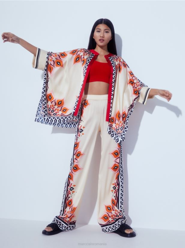 pantaloni din vascoza cu modele mixte Marc Cain rosu intens îmbrăcăminte 4826HH606