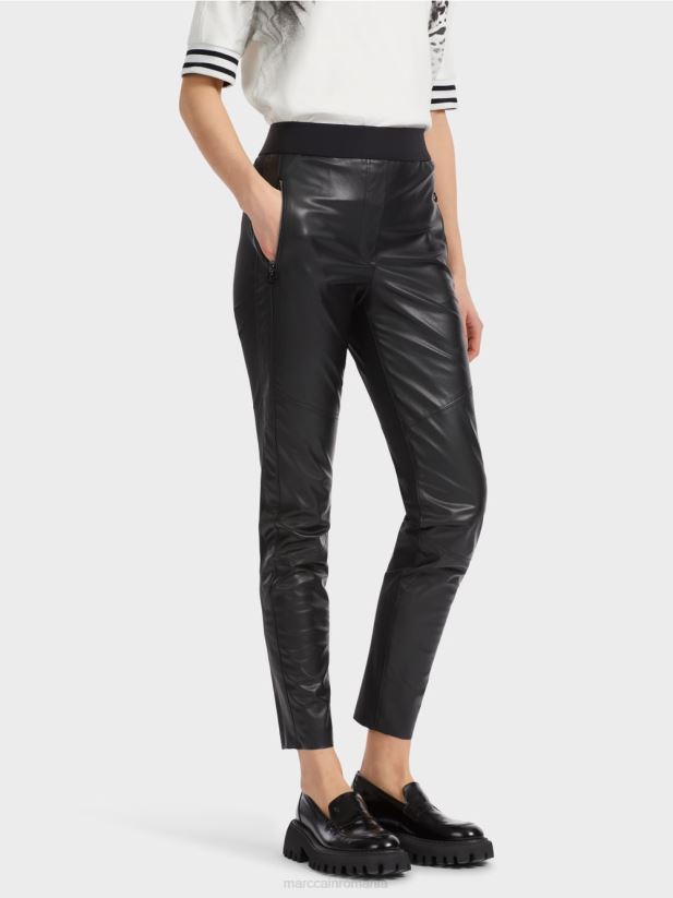 pantaloni distractive din piele sinnar Marc Cain negru îmbrăcăminte 4826HH533