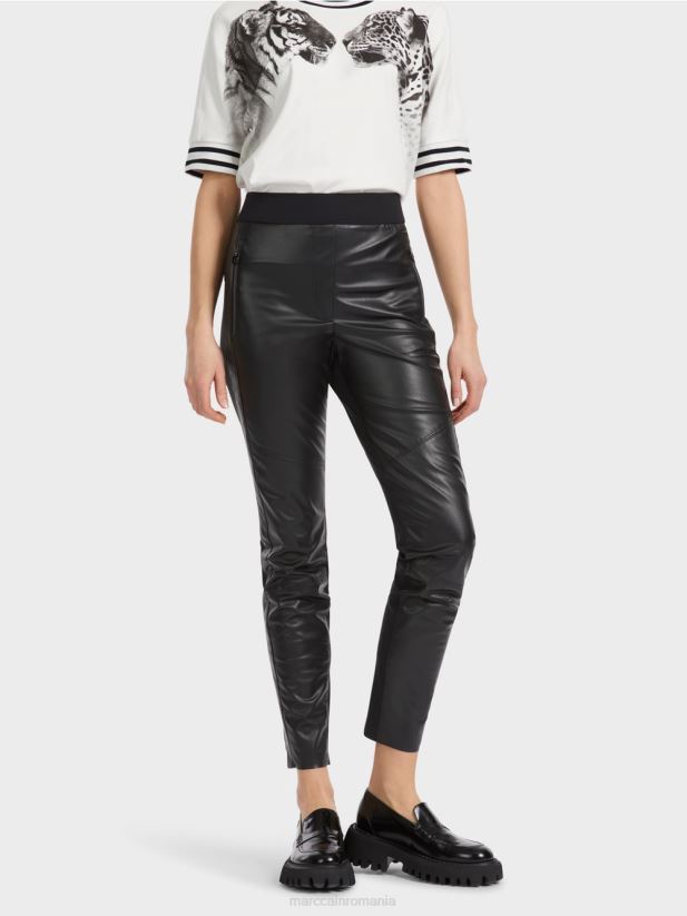 pantaloni distractive din piele sinnar Marc Cain negru îmbrăcăminte 4826HH533