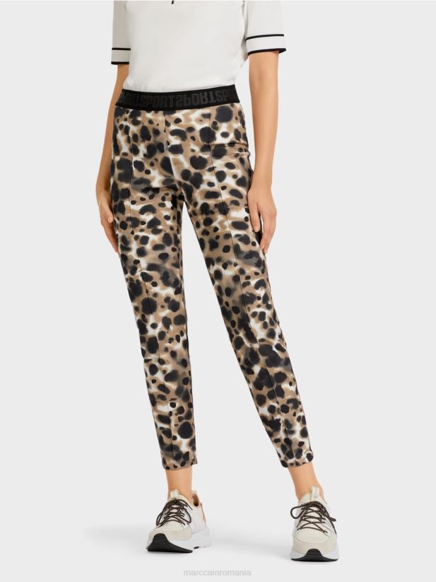 pantaloni elastici cu cute presate Marc Cain cafea ușoară îmbrăcăminte 4826HH708