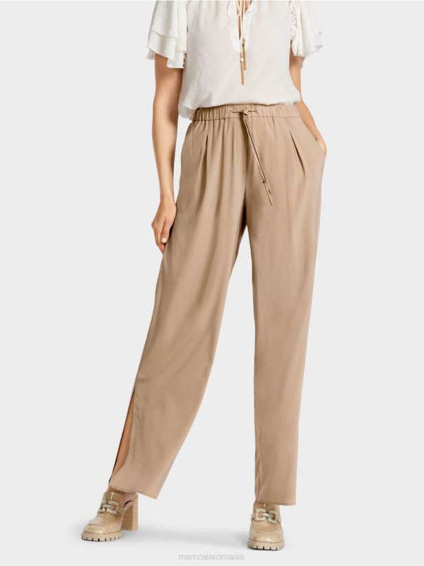 pantaloni elastici din matase Marc Cain nisip adânc îmbrăcăminte 4826HH632