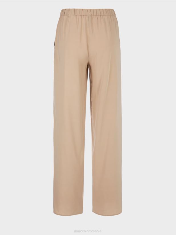 pantaloni elastici din matase Marc Cain nisip adânc îmbrăcăminte 4826HH632