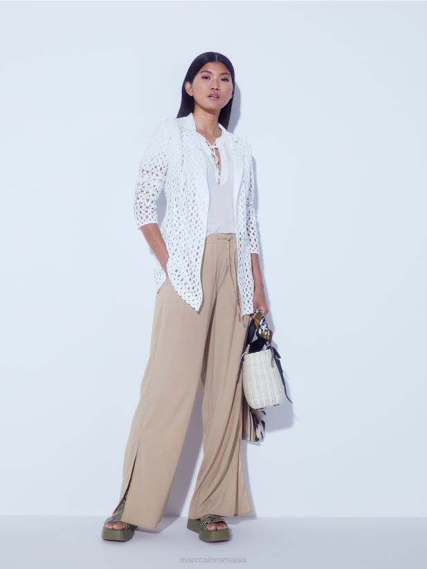 pantaloni elastici din matase Marc Cain nisip adânc îmbrăcăminte 4826HH632