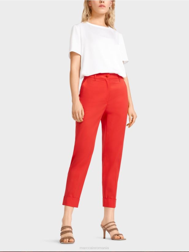 pantaloni franca cu cute și manșetă Marc Cain Rosu ca focul îmbrăcăminte 4826HH677