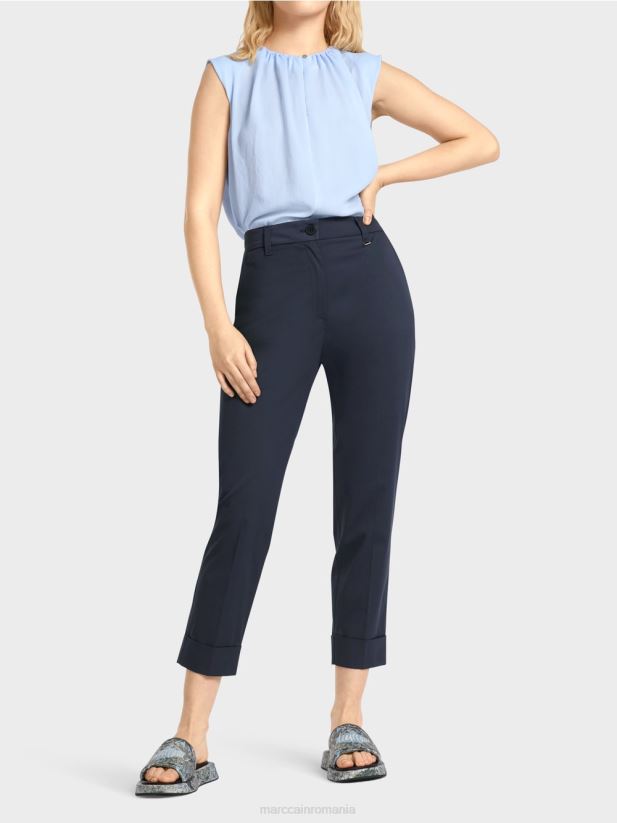 pantaloni franca cu cute și manșetă Marc Cain albastru miezul nopții îmbrăcăminte 4826HH667