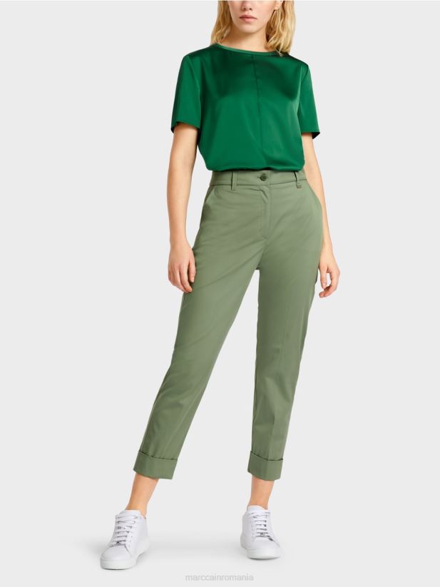 pantaloni franca cu cute și manșetă Marc Cain verde mistic îmbrăcăminte 4826HH656