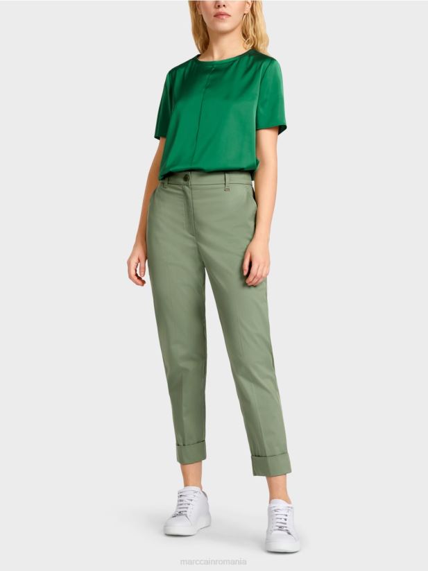 pantaloni franca cu cute și manșetă Marc Cain verde mistic îmbrăcăminte 4826HH656