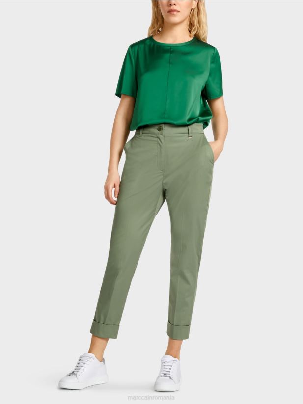 pantaloni franca cu cute și manșetă Marc Cain verde mistic îmbrăcăminte 4826HH656