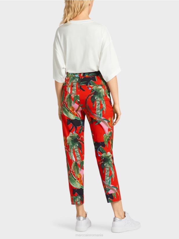 pantaloni franca cu mansete cu imprimeu tropical Marc Cain Rosu ca focul îmbrăcăminte 4826HH675