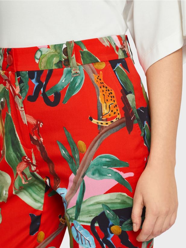 pantaloni franca cu mansete cu imprimeu tropical Marc Cain Rosu ca focul îmbrăcăminte 4826HH675