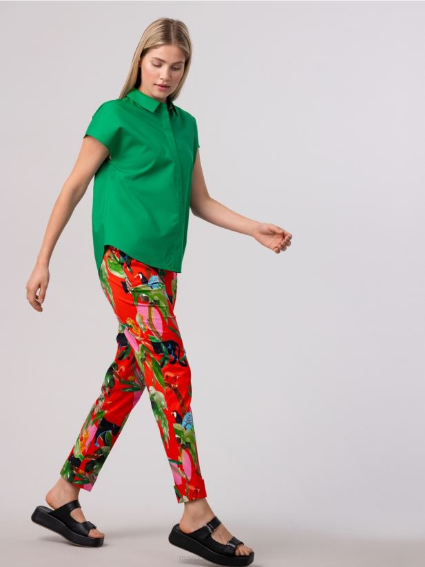pantaloni franca cu mansete cu imprimeu tropical Marc Cain Rosu ca focul îmbrăcăminte 4826HH675