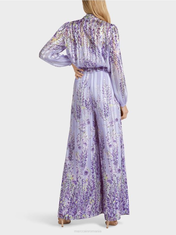 pantaloni largi cu imprimeu glicine Marc Cain liliac strălucitor îmbrăcăminte 4826HH630