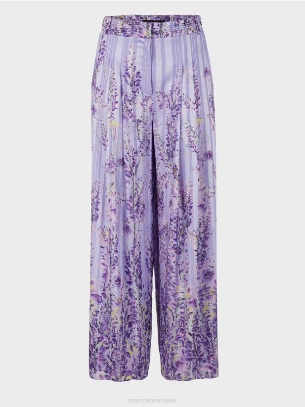 pantaloni largi cu imprimeu glicine Marc Cain liliac strălucitor îmbrăcăminte 4826HH630