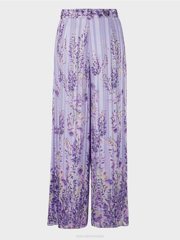 pantaloni largi cu imprimeu glicine Marc Cain liliac strălucitor îmbrăcăminte 4826HH630