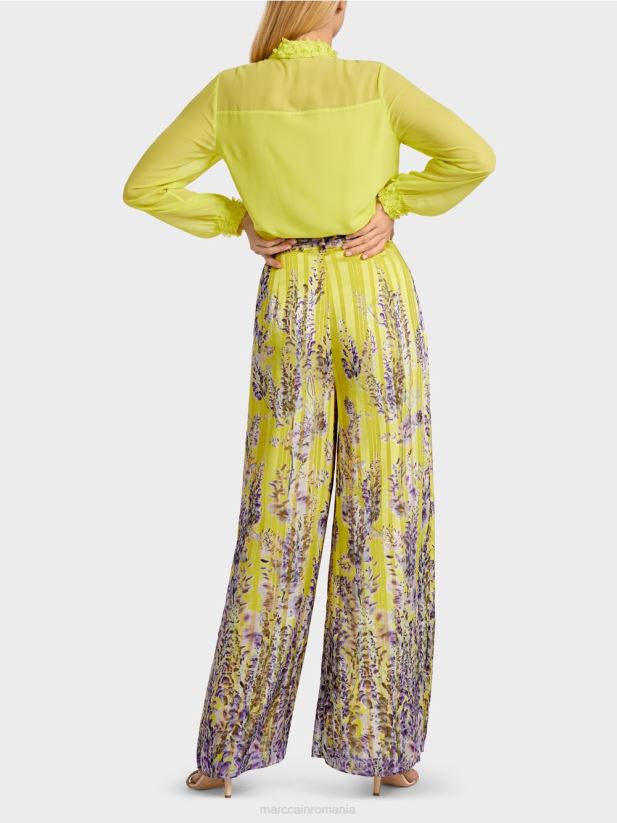pantaloni largi cu imprimeu glicine Marc Cain verde lamaie îmbrăcăminte 4826HH631