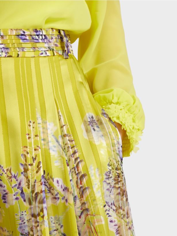 pantaloni largi cu imprimeu glicine Marc Cain verde lamaie îmbrăcăminte 4826HH631