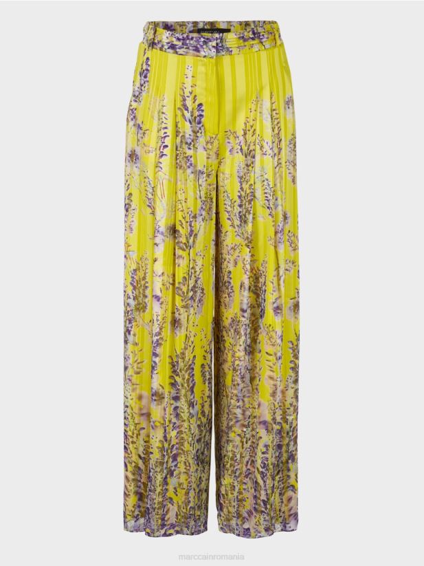 pantaloni largi cu imprimeu glicine Marc Cain verde lamaie îmbrăcăminte 4826HH631
