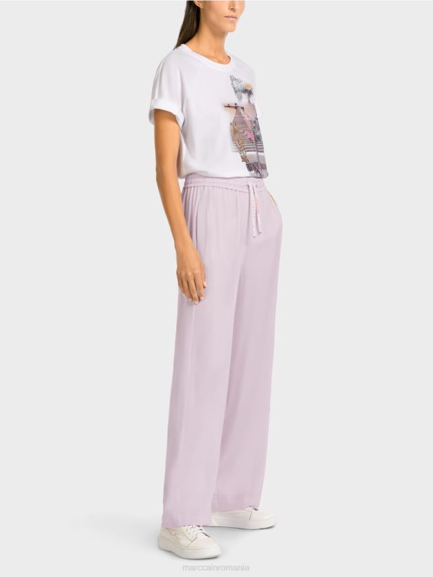 pantaloni largi cu talie de jogger Marc Cain lavandă ușoară îmbrăcăminte 4826HH682