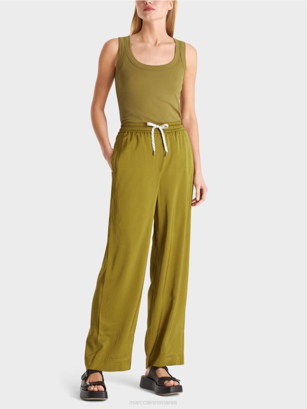pantaloni largi cu talie de jogger Marc Cain măsline galbene îmbrăcăminte 4826HH695